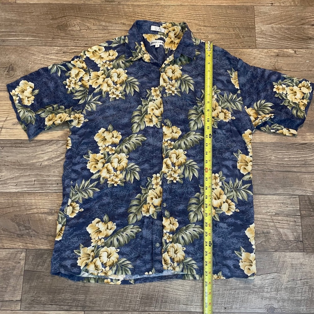 Pierre Cardin Mens Large Blue Tropical Hibiscus Floral Rayon Hawaiian Camp Shirt - Picture 6 of 7